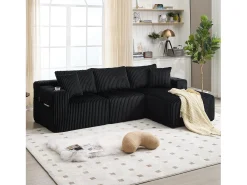 Conjunto de sofá de 3 lugares - 257 x 160 x 80 cm - com 5 almofadas - montagem DIY - veludo - preto