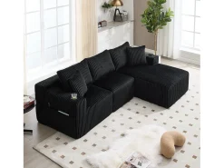 Conjunto de sofá de 3 lugares - 257 x 160 x 80 cm - com 5 almofadas - montagem DIY - veludo - preto