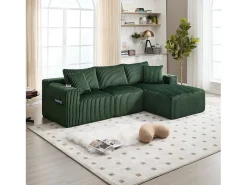 Conjunto de sofá de 3 lugares - 257 x 160 x 80 cm - com 5 almofadas - montagem DIY - veludo - verde