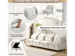 Conjunto de sofá modular de 4 lugares - almofadas de assento com arrumação + combinações livres - bege