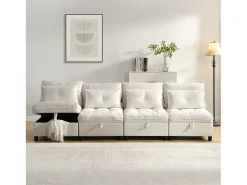 Conjunto de sofá modular de 4 lugares - almofadas de assento com arrumação + combinações livres - bege