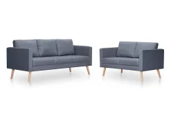 Conjunto de sofás de 2 lugares e 3 lugares tecido cinza escuro