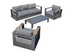 Conjunto de sofás de canto para jardim com 5 lugares em alumínio com apoios de braços em HPL