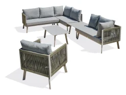 Conjunto de sofás de canto para jardim com 7 lugares em alumínio e corda