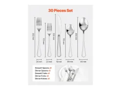 Conjunto de Talheres Conjunto de Talheres em Aço Inoxidável com 30 Peças para 6 Pessoas, Serviço de Cozinha.