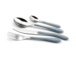 Conjunto de talheres de 24 peças Bistro 1-2-3 em denim azul com alças coloridas de polipropileno e rebites de aço inoxidável