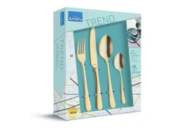 Conjunto de talheres de 24 peças Austin em aço inoxidável com acabamento acetinado PVD dourado fosco