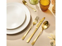 Conjunto de talheres de 24 peças Austin em aço inoxidável com acabamento acetinado PVD dourado fosco