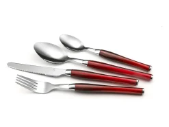 Conjunto de Talheres Purity Vermelho 24 Peças com Cesto em Aço Inoxidável