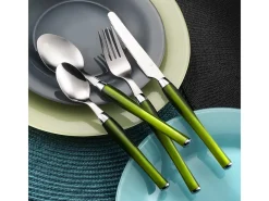 Conjunto de Talheres Purity 24 peças Verde com Cesto em Inox