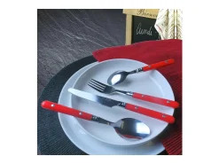 Conjunto de talheres Saxo Vermelho em aço inoxidável para 4 pessoas entregue em tubo triangular
