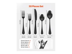 Conjunto de Talheres SucceBuy Conjunto de Talheres em Aço Inoxidável com 30 Peças para 6 Pessoas, Preto.