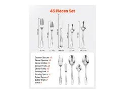 Conjunto de Talheres SucceBuy Conjunto de Talheres em Aço Inoxidável com 45 Peças para 8 Pessoas, Serviço de Cozinha.