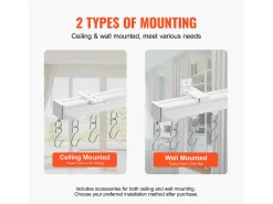 Conjunto de Trilhos SucceBuy para Cortinas de Teto de 180cm, Divisor de Ambiente com Ganchos, Sistema de Cortina Corrediça para Divisor de Ambiente, Branco