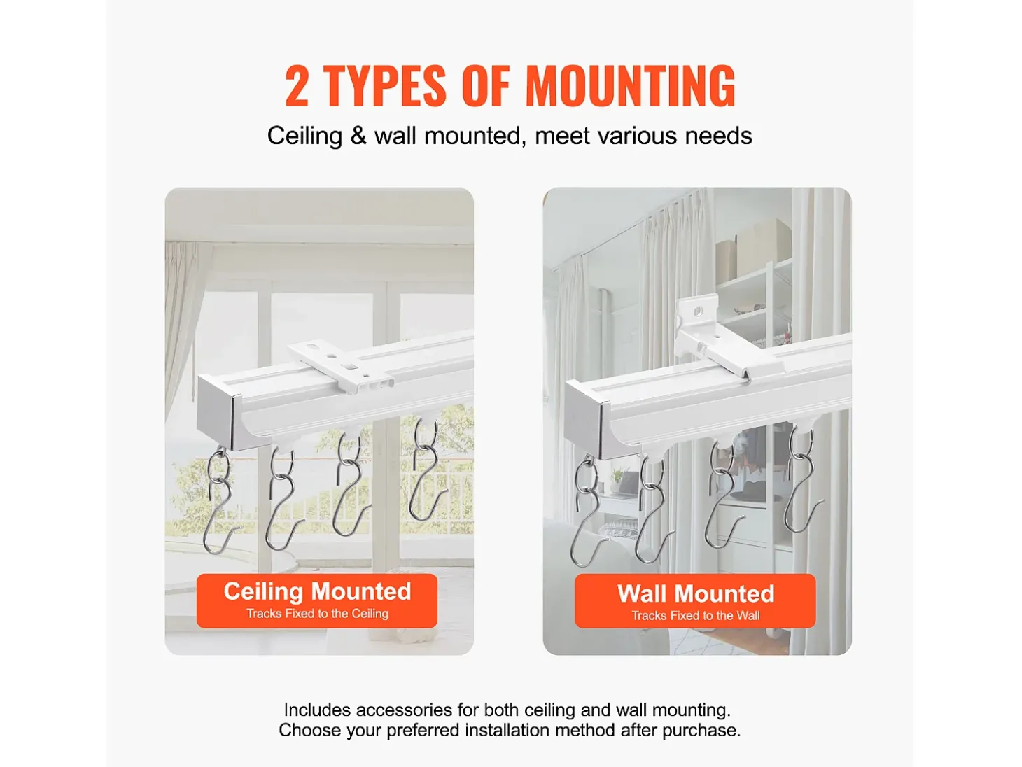Conjunto de Trilhos SucceBuy para Cortinas de Teto de 180cm, Divisor de Ambiente com Ganchos, Sistema de Cortina Corrediça para Divisor de Ambiente, Branco