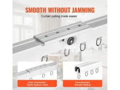Conjunto de Trilhos SucceBuy para Cortinas de Teto de 180cm, Divisor de Ambiente com Ganchos, Sistema de Cortina Corrediça para Divisor de Ambiente, Branco