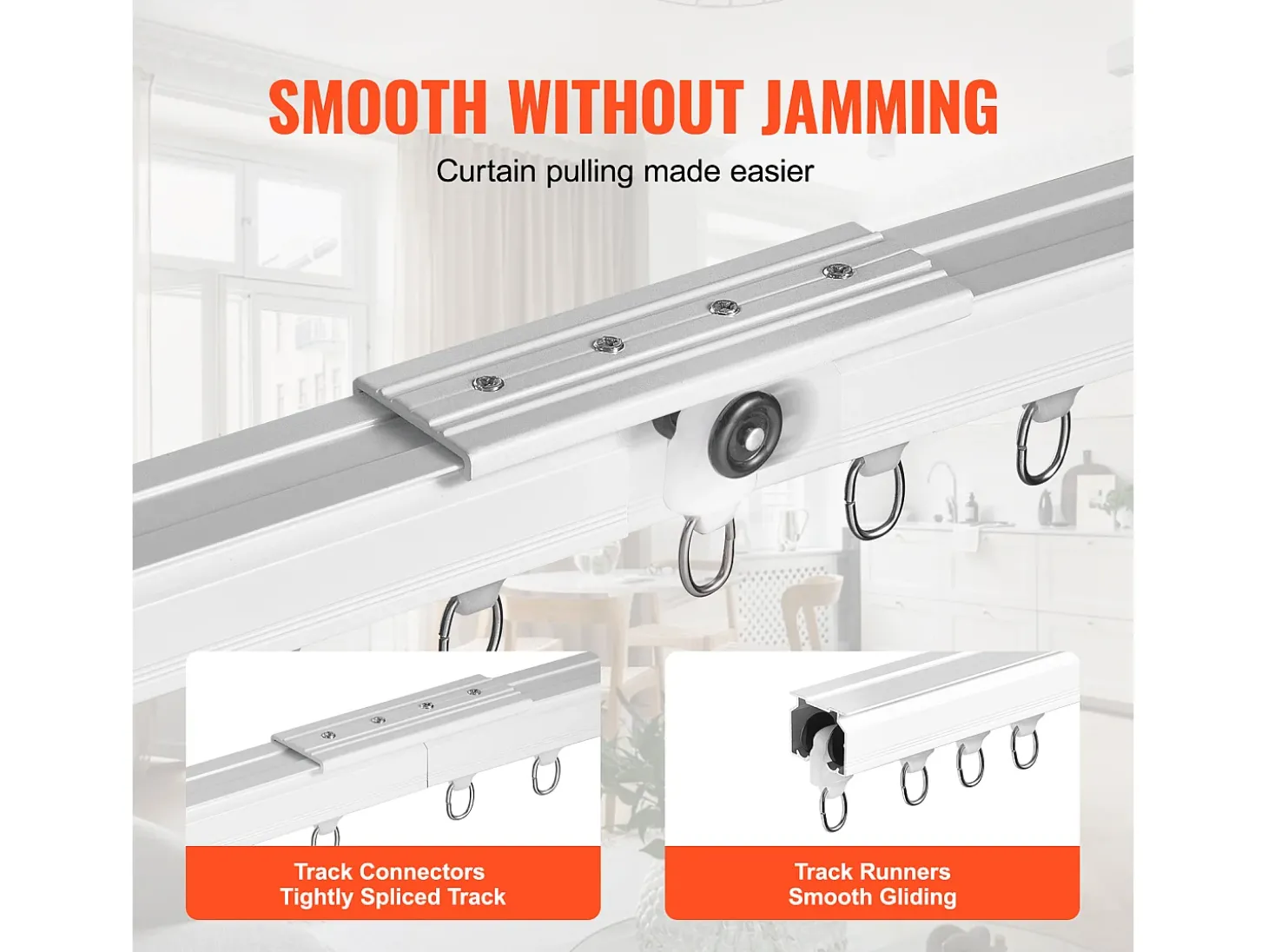 Conjunto de Trilhos SucceBuy para Cortinas de Teto de 180cm, Divisor de Ambiente com Ganchos, Sistema de Cortina Corrediça para Divisor de Ambiente, Branco