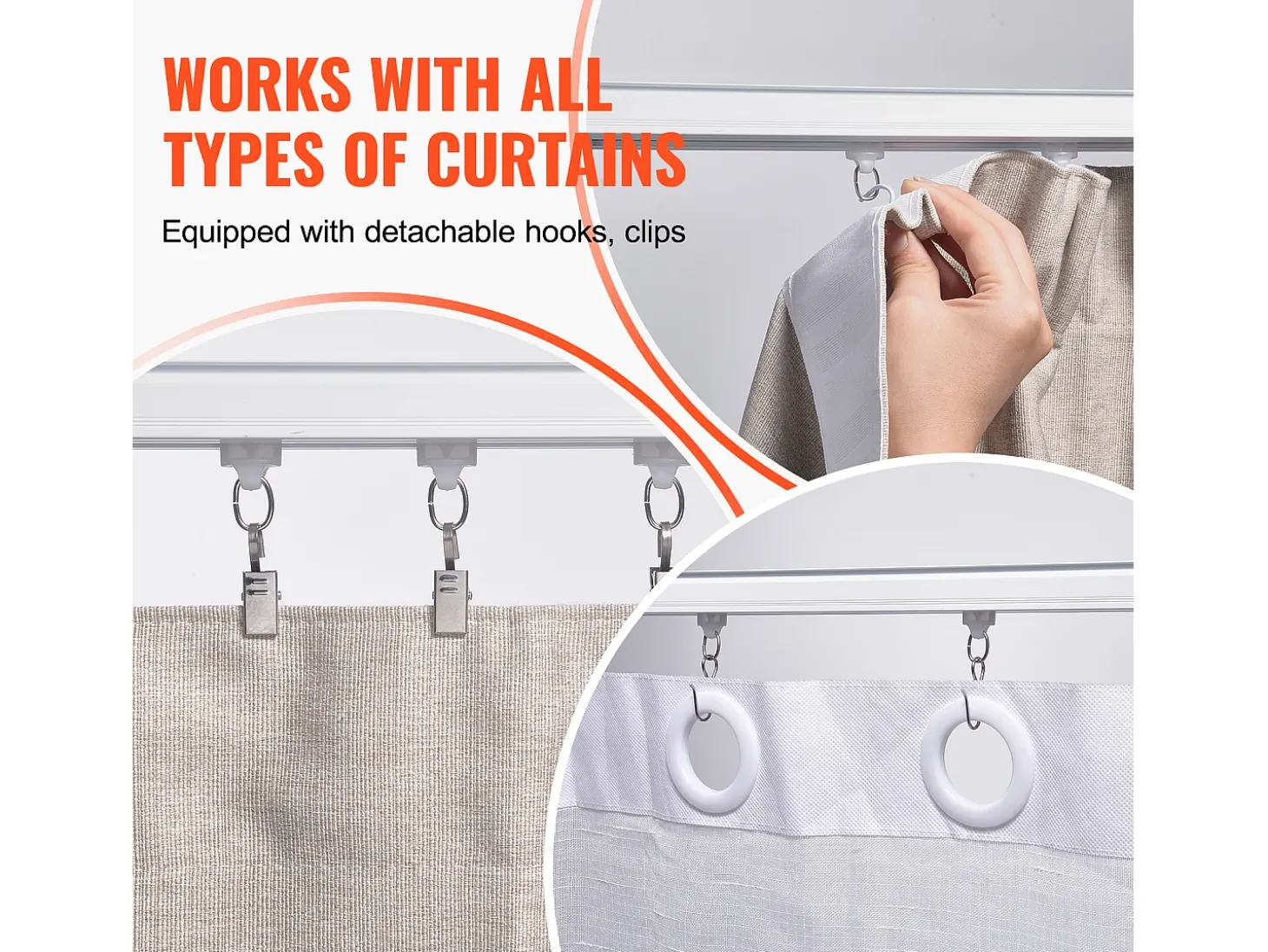Conjunto de Trilhos SucceBuy para Cortinas de Teto de 180cm, Divisor de Ambiente com Ganchos, Sistema de Cortina Corrediça para Divisor de Ambiente, Branco