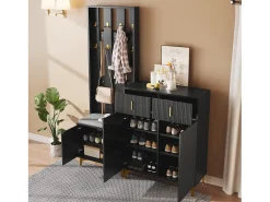 Conjunto de vestiário - com ganchos, sapateira e armário - Preto