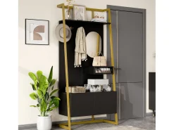 Conjunto de vestiário de entrada 78x38,5x180,5 cm - com espelho e ganchos - Móvel para sapatos - com prateleiras - Preto