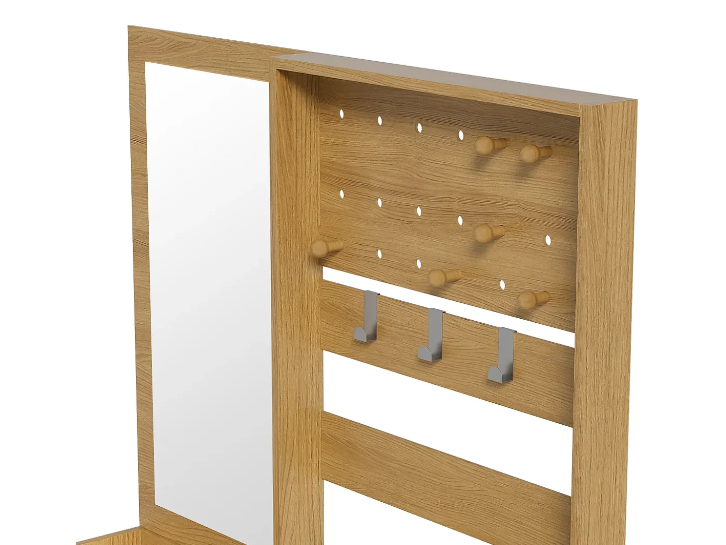 Conjunto de vestiário de entrada 105x38x180 cm - com espelho - com ganchos ajustáveis - 2 gavetas e 1 porta - Natural