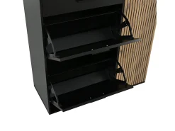 Conjunto de vestiário de entrada - 2 móveis para sapatos - haste para roupas e 4 ganchos - Espelho - Natural + Preto