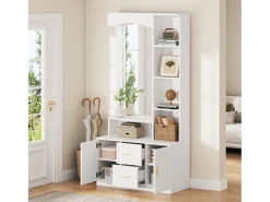 Conjunto de vestiário de entrada 90x40x180cm - com móvel para sapatos e espelho - 2 gavetas e 2 portas - com prateleiras - Branco