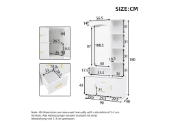 Conjunto de vestiário de entrada 90x40x180cm - com móvel para sapatos e espelho - 2 gavetas e 2 portas - com prateleiras - Branco