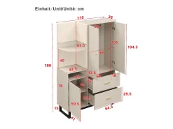 Conjunto de vestiário de entrada 110x38x186 cm - 3 portas e 2 gavetas - Com cabideiro - Prateleiras abertas - Bege e cinza