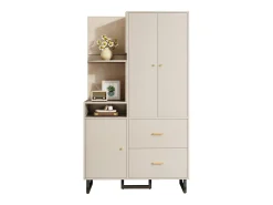 Conjunto de vestiário de entrada 110x38x186 cm - 3 portas e 2 gavetas - Com cabideiro - Prateleiras abertas - Bege e cinza