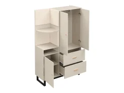 Conjunto de vestiário de entrada 110x38x186 cm - 3 portas e 2 gavetas - Com cabideiro - Prateleiras abertas - Bege e cinza