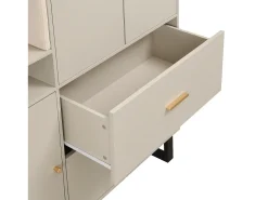 Conjunto de vestiário de entrada 110x38x186 cm - 3 portas e 2 gavetas - Com cabideiro - Prateleiras abertas - Bege e cinza