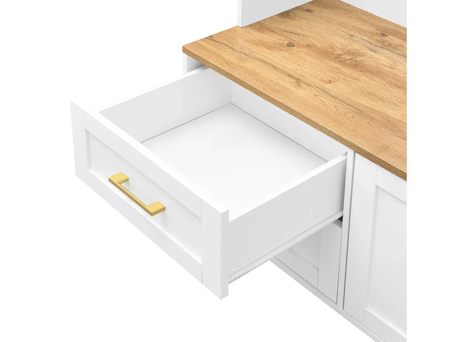 Conjunto de vestiário de entrada 120x40x187 cm - Espelho e ganchos - com LED - Móvel para sapatos - Branco + Natural