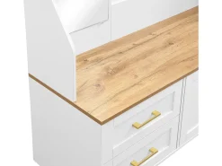 Conjunto de vestiário de entrada 120x40x187 cm - Espelho e ganchos - com LED - Móvel para sapatos - Branco + Natural