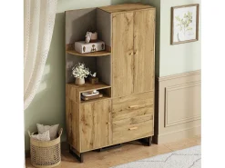 Conjunto de vestiário de entrada 110x38x186 cm - 3 portas e 2 gavetas - guarda-roupa com cabide - Painel acolchoado - Natural