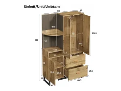 Conjunto de vestiário de entrada 110x38x186 cm - 3 portas e 2 gavetas - guarda-roupa com cabide - Painel acolchoado - Natural