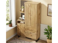 Conjunto de vestiário de entrada 110x38x186 cm - 3 portas e 2 gavetas - guarda-roupa com cabide - Painel acolchoado - Natural