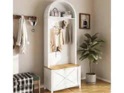 Conjunto de vestiário de entrada 75x35x195 cm - com móvel para sapatos e ganchos - com prateleiras - Branco