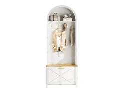 Conjunto de vestiário de entrada 75x35x195 cm - com móvel para sapatos e ganchos - com prateleiras - Branco