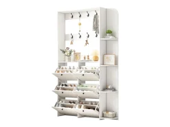 Conjunto de vestiário de entrada 120x24x200 cm - con móvel de sapatos - 8 ganchos - Branco