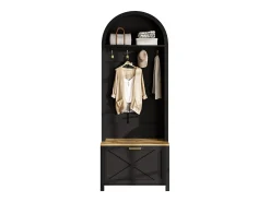 Conjunto de vestiário de entrada 75x35x195 cm - com móvel para sapatos e ganchos - com prateleiras - Preto