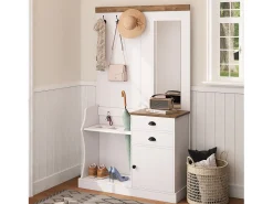 Conjunto de vestiário de entrada 110.5x38x191 cm - com espelho e ganchos - 2 gavetas e 1 porta - com guarda-chuva - Branco