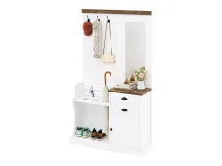 Conjunto de vestiário de entrada 110.5x38x191 cm - com espelho e ganchos - 2 gavetas e 1 porta - com guarda-chuva - Branco