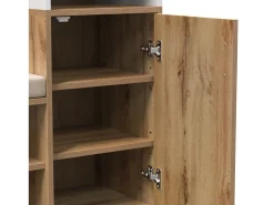 Conjunto de Vestuário Moderno com Cabide, Banco de Sapatos e Espelho - Branco & Natural