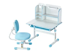 Conjunto Escrivaninha e Cadeira para Crianças SucceBuy, Altura Ajustável com Estante e Gaveta, Azul