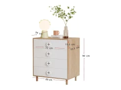 Conjunto guarda-roupa 2 peças - guarda-roupa + mesa de cabeceira - 4 gavetas e 2 portas - branco + natural