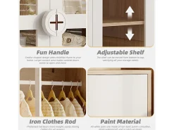 Conjunto guarda-roupa 2 peças - guarda-roupa + mesa de cabeceira - 4 gavetas e 2 portas - branco + natural
