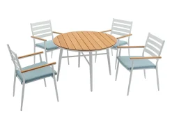 Conjunto jantar de jardim madeira e alumínio 4 cadeiras uma mesa branco e natural - MIAMI