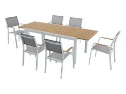 Conjunto jantar jardim extensível alumínio e polywood L170/230cm 6 cadeirões cinza MACILA