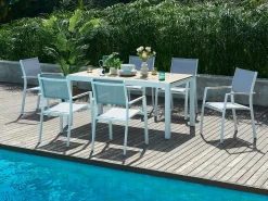 Conjunto jantar jardim extensível alumínio e polywood L170/230cm 6 cadeirões cinza MACILA